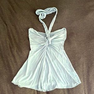 MASON Blue halter top shirt petite or small back cutout open back blouse tank